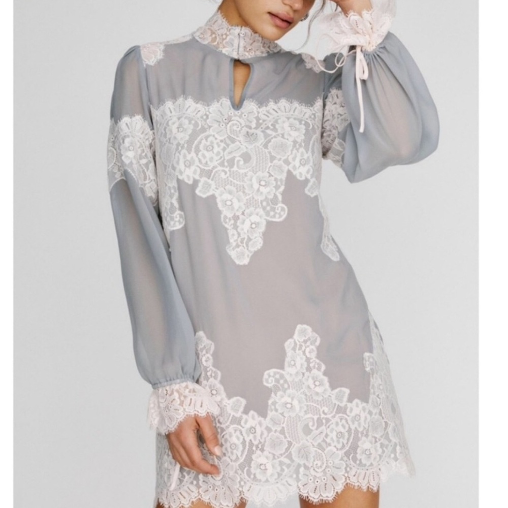 Free People HAH Queen Lace Mini Slip Gray Dress
